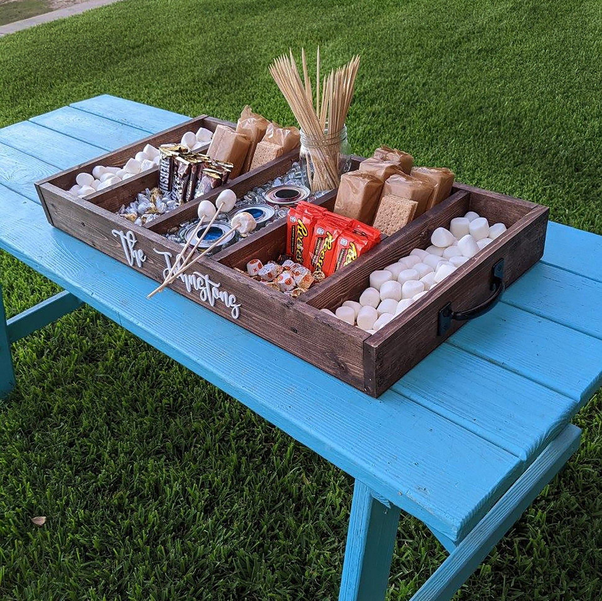 S'mores kit tray with chocolate and marshmallows